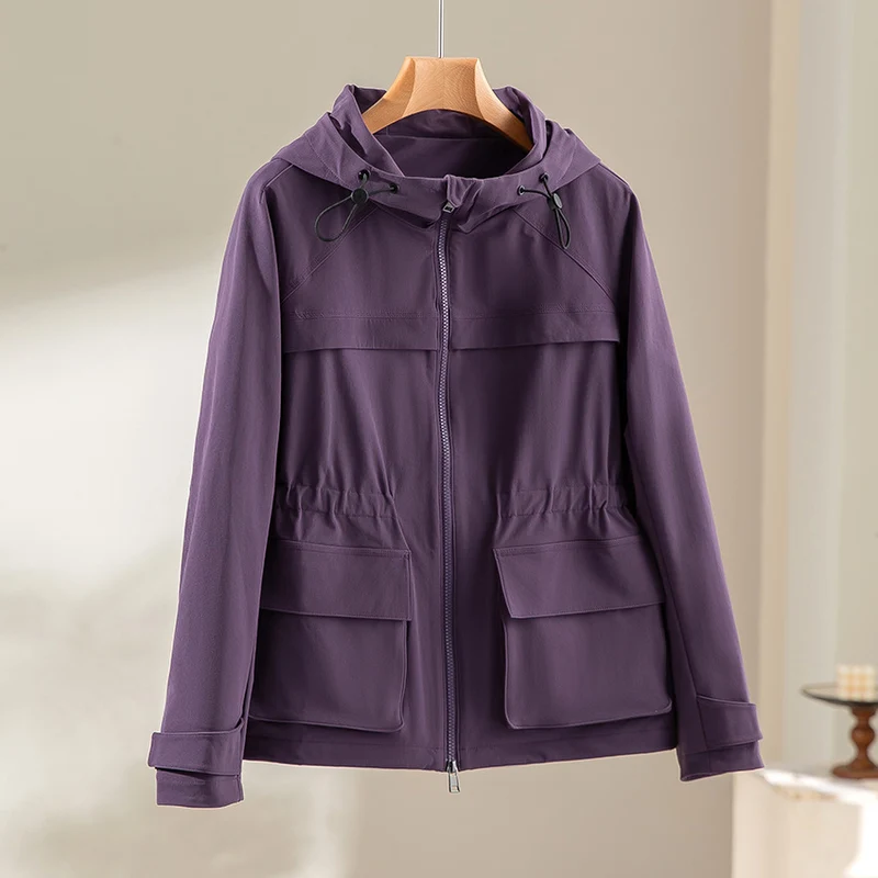 Damen Leichte Funktions-Utility-Jacke mit Kapuze, Kordelzug-Taille und aufgesetzten Klappentaschen Nord Taschen