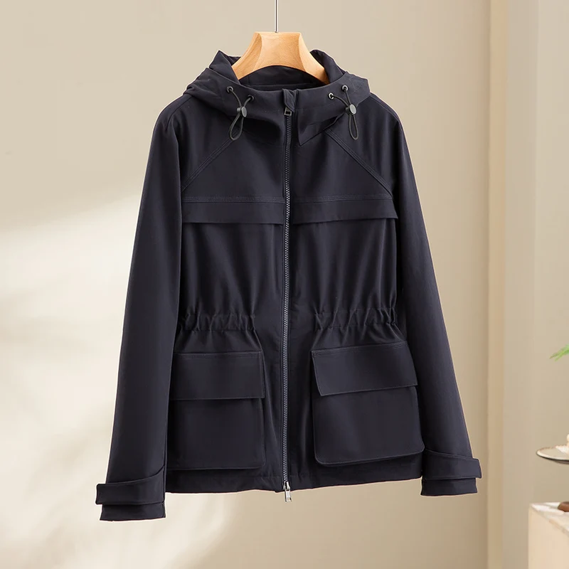 Damen Leichte Funktions-Utility-Jacke mit Kapuze, Kordelzug-Taille und aufgesetzten Klappentaschen Nord Taschen