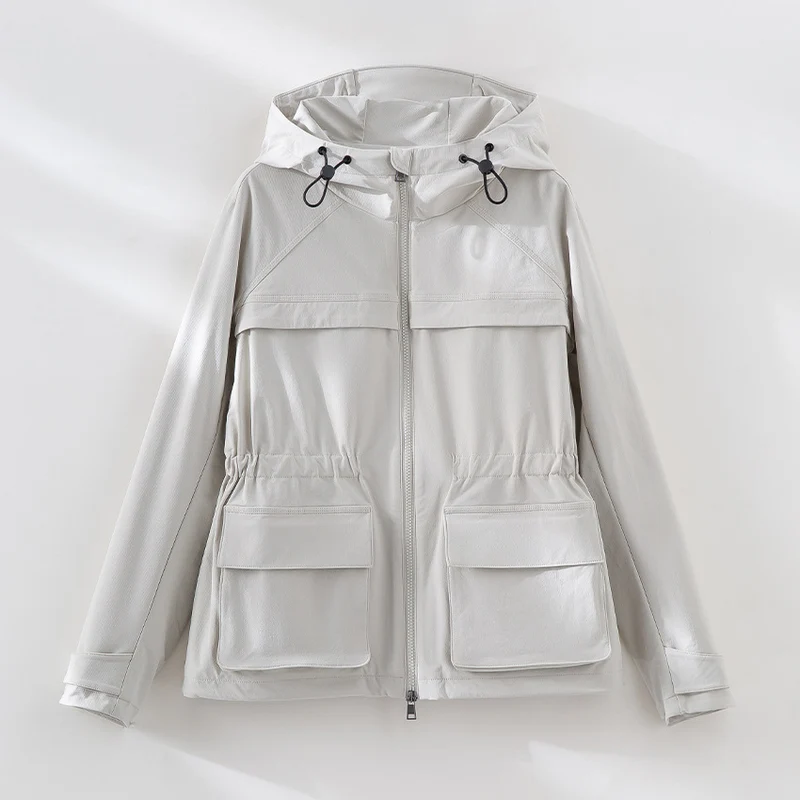 Damen Leichte Funktions-Utility-Jacke mit Kapuze, Kordelzug-Taille und aufgesetzten Klappentaschen Nord Taschen