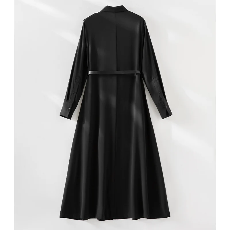 Damen Langes Hemdblusenkleid mit Taillengürtel, Schulterklappen und durchgehender Knopfleiste Nord Taschen