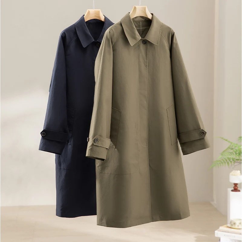 Damen Langer minimalistischer Trenchcoat mit verdeckter Knopfleiste und verstellbaren Manschetten Nord Taschen