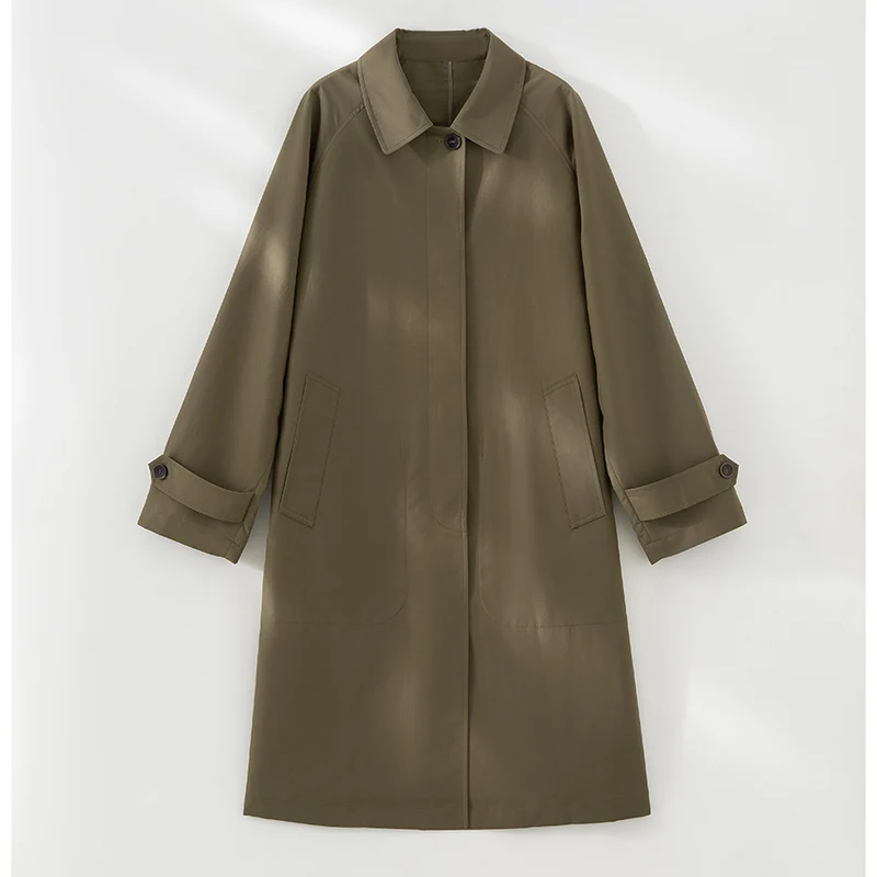 Damen Langer minimalistischer Trenchcoat mit verdeckter Knopfleiste und verstellbaren Manschetten Nord Taschen
