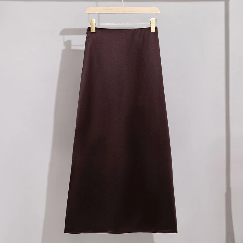 Damen Langer eleganter Satin-Biaisrock mit hohem Bund und fließender Silhouette Nord Taschen