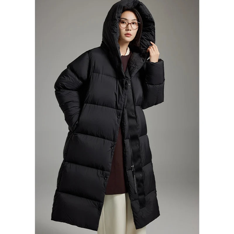 Damen Lange gesteppte Daunenparka mit Kapuze und Thermoisolierung Nord Taschen