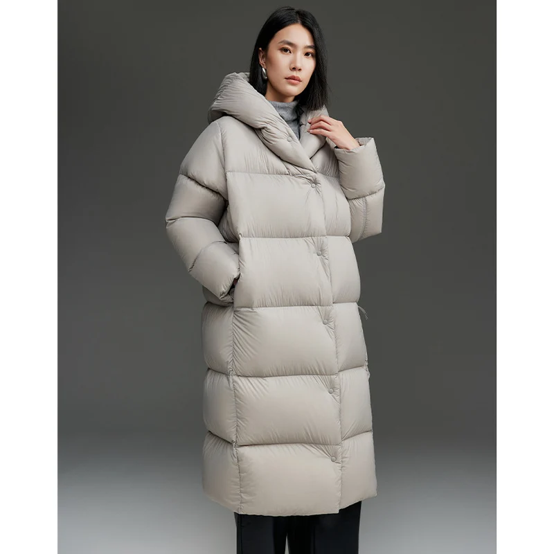 Damen Lange gesteppte Daunenparka mit Kapuze und Thermoisolierung Nord Taschen