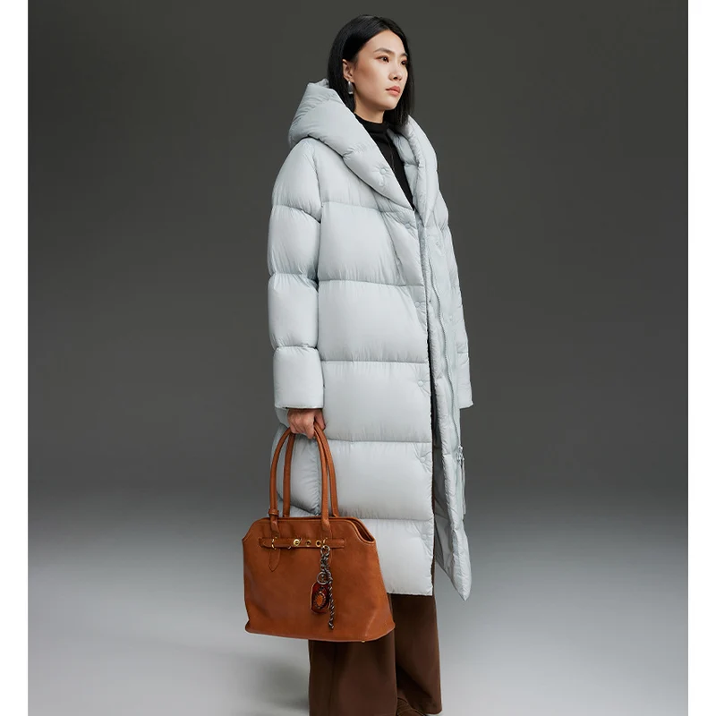 Damen Lange gesteppte Daunenparka mit Kapuze und Thermoisolierung Nord Taschen