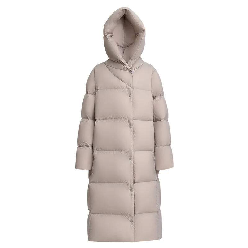 Damen Lange gesteppte Daunenparka mit Kapuze und Thermoisolierung Nord Taschen