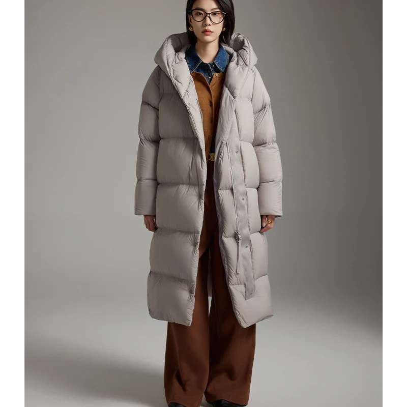 Damen Lange gesteppte Daunenparka mit Kapuze und Thermoisolierung Nord Taschen