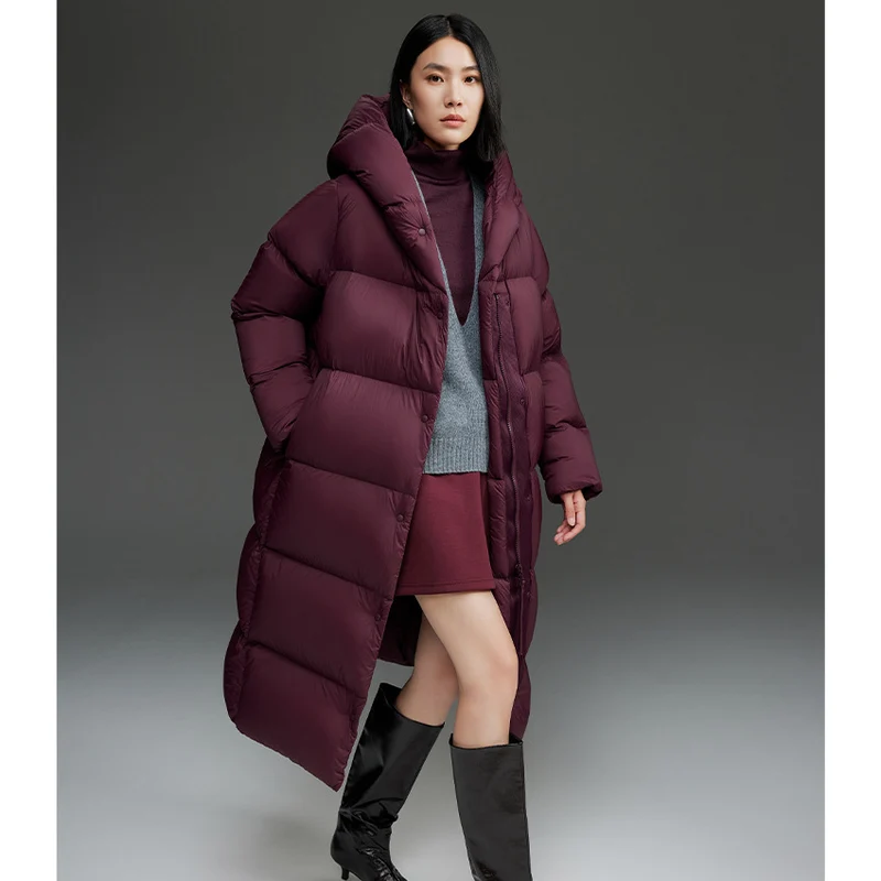Damen Lange gesteppte Daunenparka mit Kapuze und Thermoisolierung Nord Taschen
