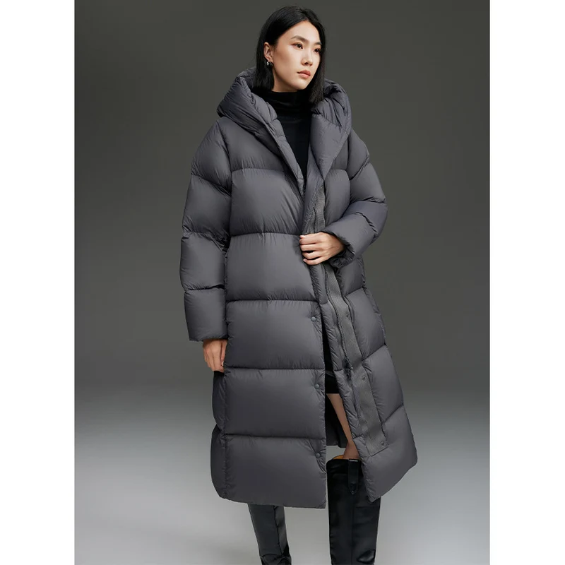Damen Lange gesteppte Daunenparka mit Kapuze und Thermoisolierung Nord Taschen