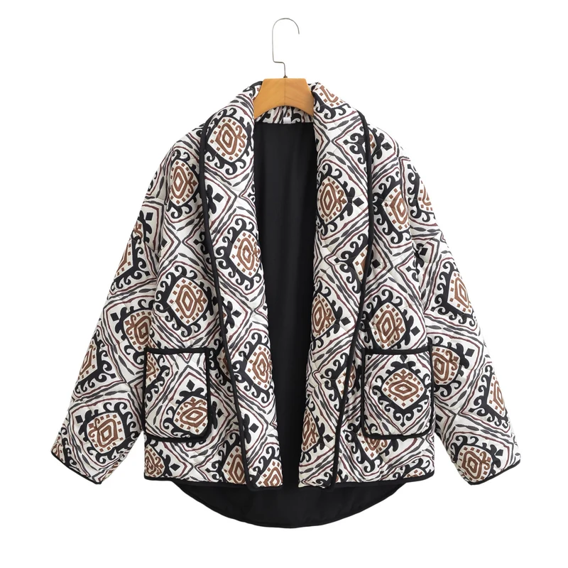 Damen Stepp-Kimono-Jacke mit Taillengürtel und Ethno-Muster