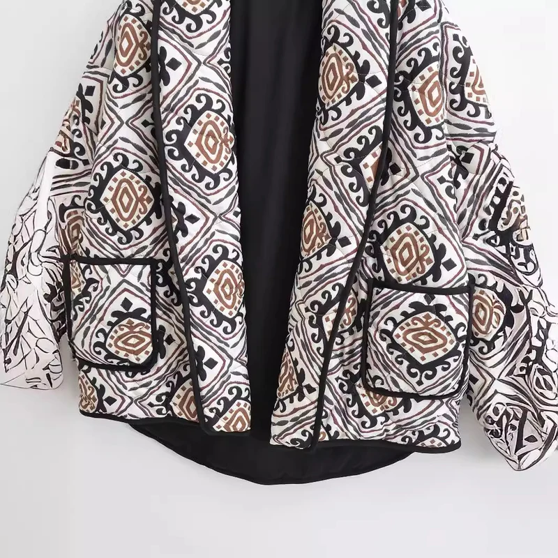 Damen Stepp-Kimono-Jacke mit Taillengürtel und Ethno-Muster