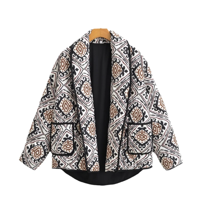 Damen Stepp-Kimono-Jacke mit Taillengürtel und Ethno-Muster
