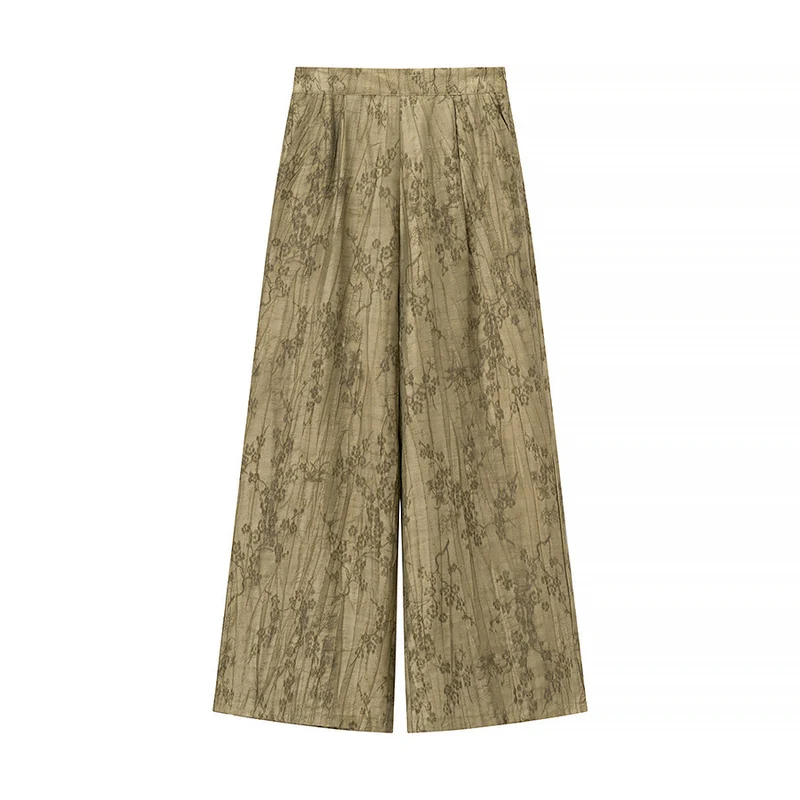 Damen Zweiteiliges Jacquard-Loungewear-Set mit Hemdbluse und weiter Palazzohose Nord Taschen