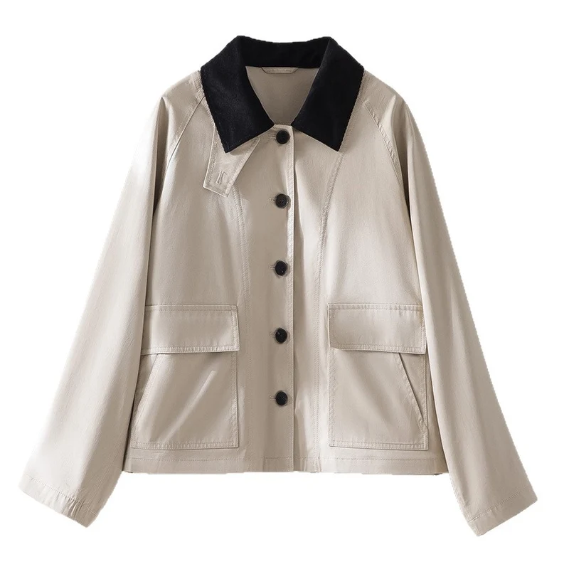 Damen Kurzjacke mit Cordkragen und aufgesetzten Taschen Nord Taschen