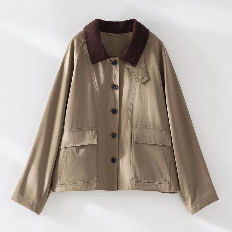 Damen Kurzjacke mit Cordkragen und aufgesetzten Taschen Nord Taschen