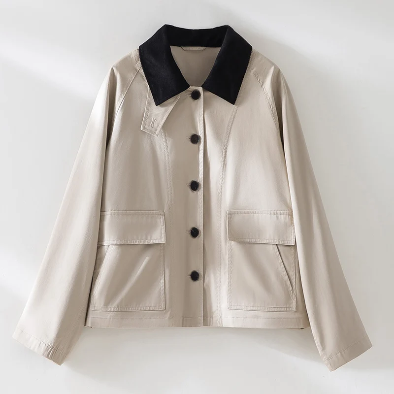 Damen Kurzjacke mit Cordkragen und aufgesetzten Taschen Nord Taschen