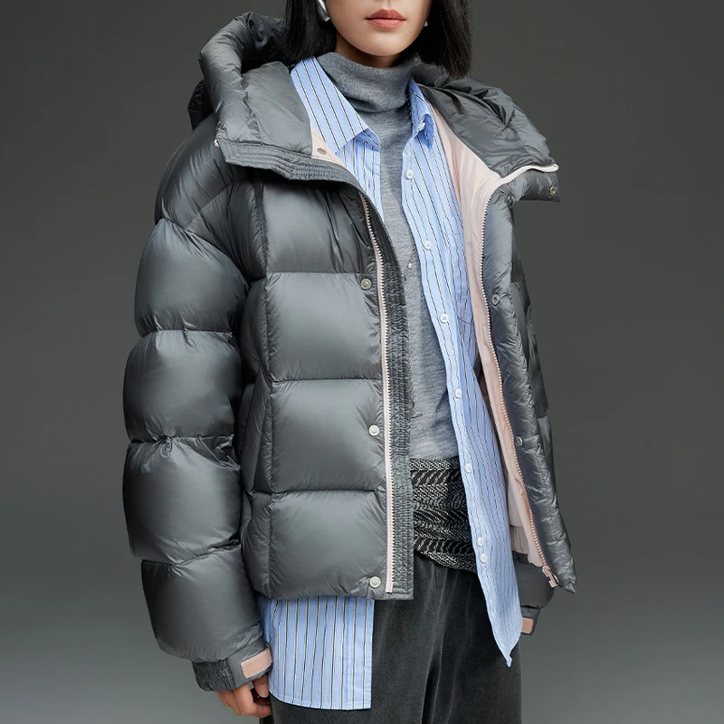 Damen Kurze Stepp-Daunenjacke mit Kapuze Nord Taschen