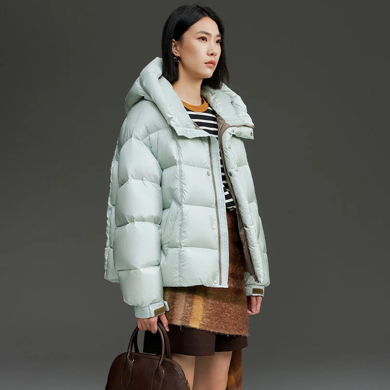 Damen Kurze Stepp-Daunenjacke mit Kapuze Nord Taschen