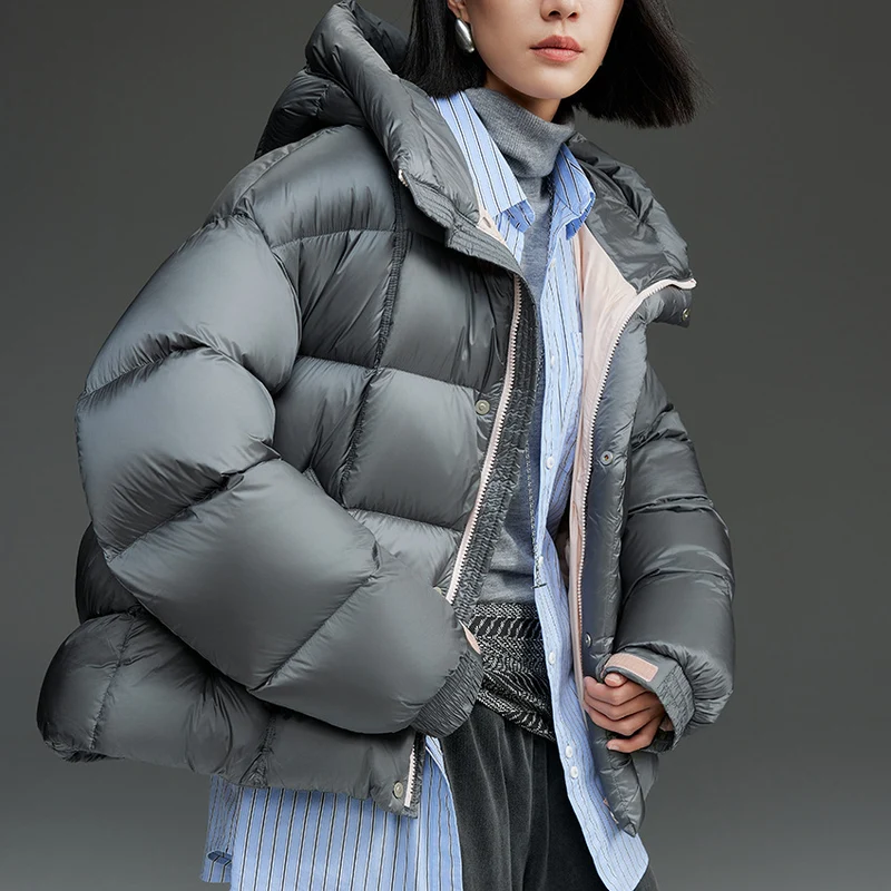 Damen Kurze Stepp-Daunenjacke mit Kapuze Nord Taschen