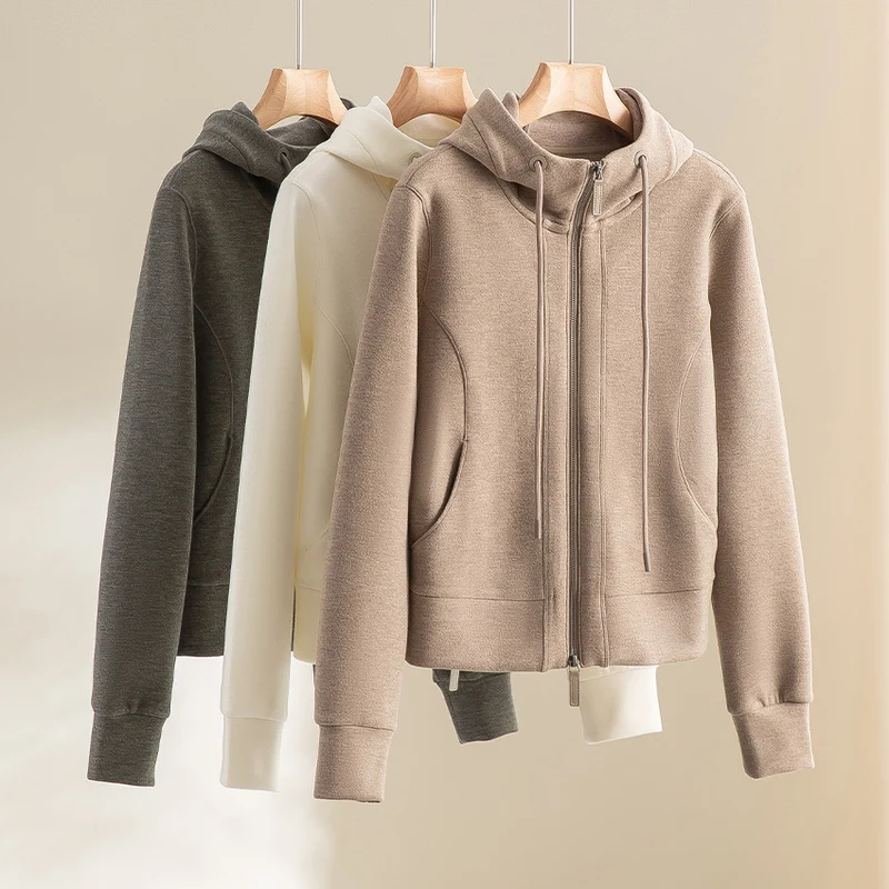 Damen Kurze Kapuzen-Sweatjacke mit Zwei-Wege-Reißverschluss und Kängurutaschen Nord Taschen