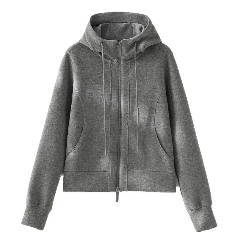 Damen Kurze Kapuzen-Sweatjacke mit Zwei-Wege-Reißverschluss und Kängurutaschen Nord Taschen