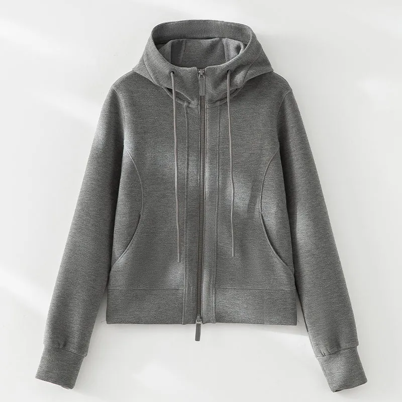 Damen Kurze Kapuzen-Sweatjacke mit Zwei-Wege-Reißverschluss und Kängurutaschen Nord Taschen