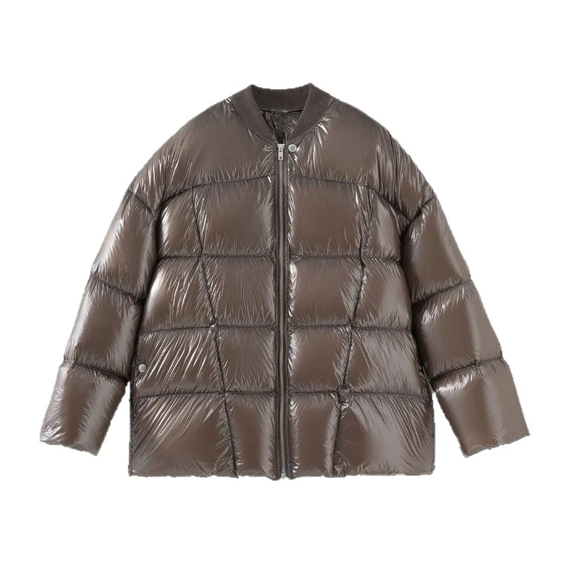 Damen Kurze gestepptte Daunenjacke mit glänzender Shell und Boxy-Silhouette Nord Taschen