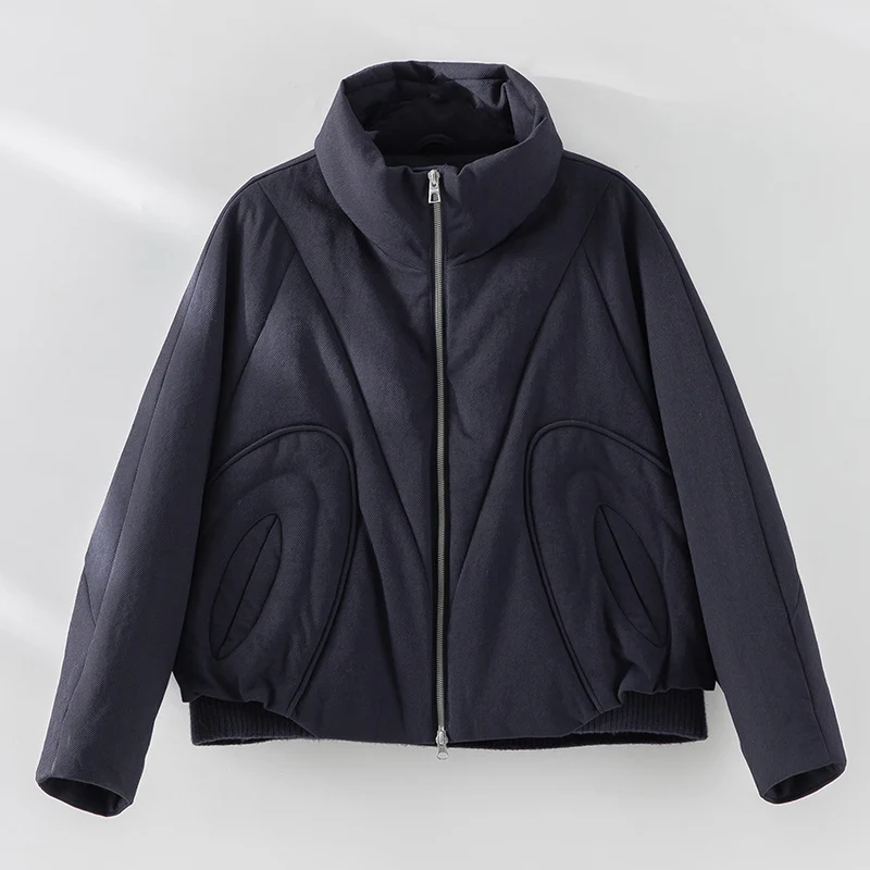 Damen Kurze gesteppte Steppjacke mit hohem Stehkragen und skulpturaler Nahtführung Nord Taschen