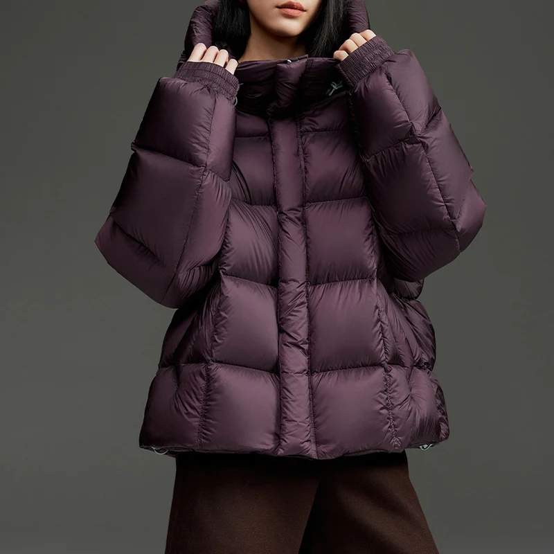 Damen Kurze Boxy‑Steppjacke mit Oversize‑Ärmeln, hohem Thermokragen und Kapuze Nord Taschen