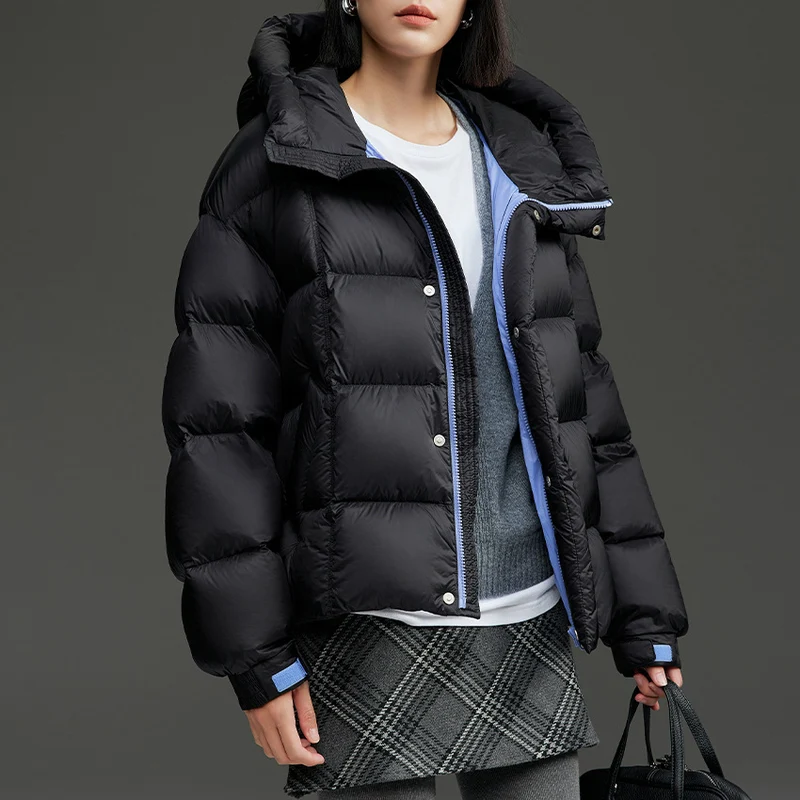 Damen Kurze Boxy‑Steppjacke mit Oversize‑Ärmeln, hohem Thermokragen und Kapuze Nord Taschen