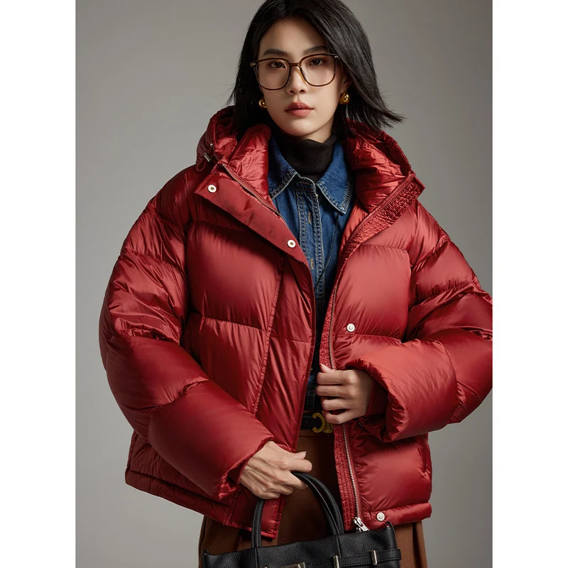 Damen Kurze boxy gesteppte Daunenjacke mit Kapuze Nord Taschen