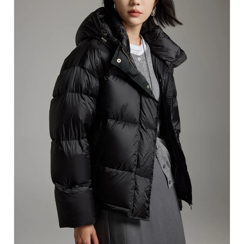 Damen Kurze boxy gesteppte Daunenjacke mit Kapuze Nord Taschen