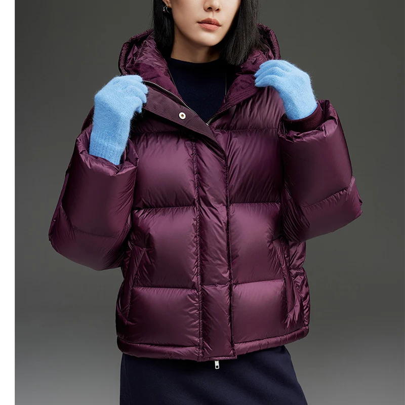 Damen Kurze boxy gesteppte Daunenjacke mit Kapuze Nord Taschen