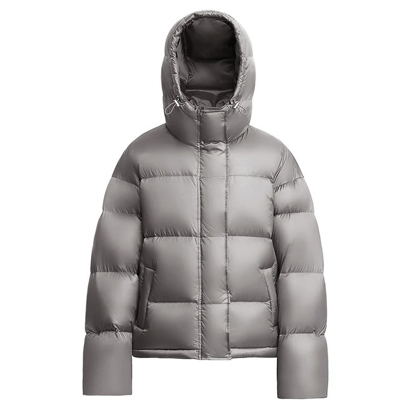 Damen Kurze boxy gesteppte Daunenjacke mit Kapuze Nord Taschen
