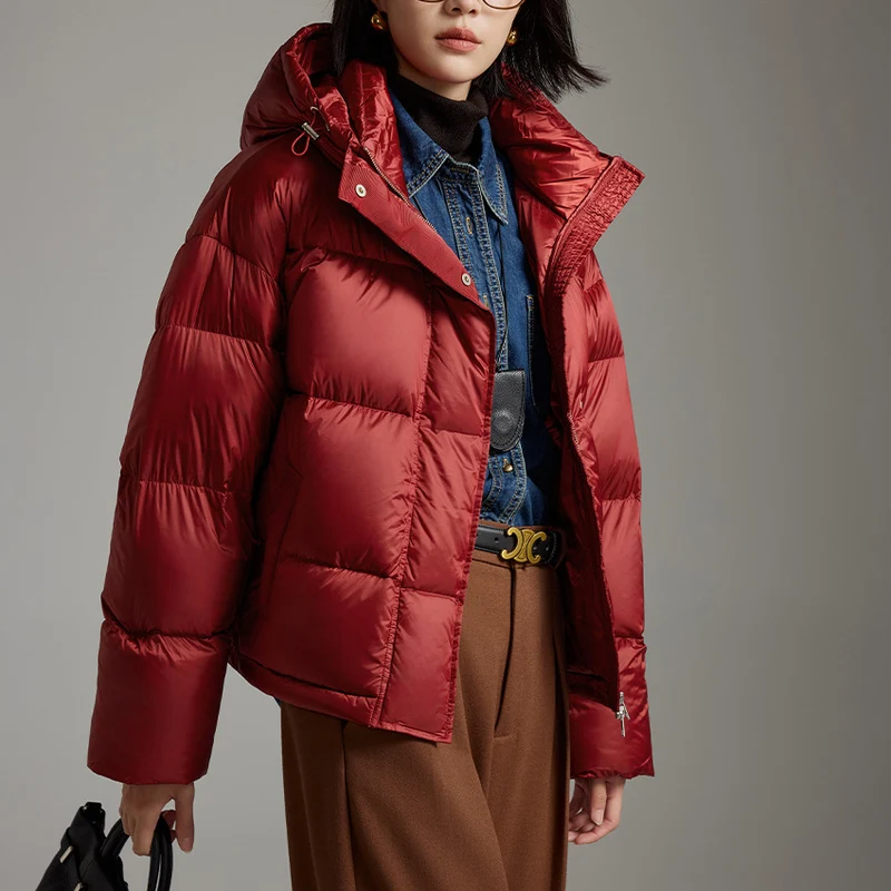 Damen Kurze boxy gesteppte Daunenjacke mit Kapuze Nord Taschen