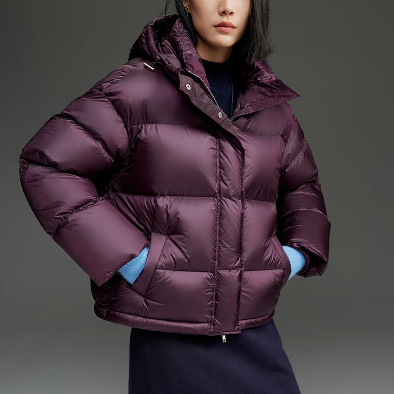 Damen Kurze boxy gesteppte Daunenjacke mit Kapuze Nord Taschen