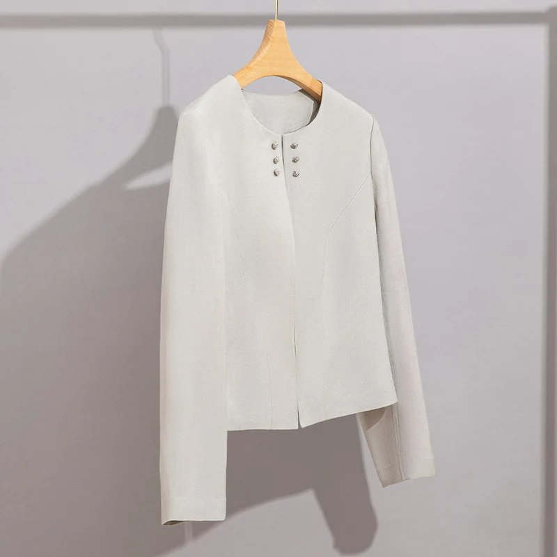 Damen Kurzblazer im minimalistischen Fit mit Perlen-Knopfbesatz und taillierter Schnitt Nord Taschen