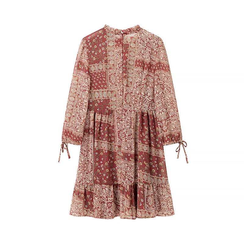 Damen Patchwork-Rüschen-Minikleid mit Smock-Bustier und Volantstufen Nord Taschen