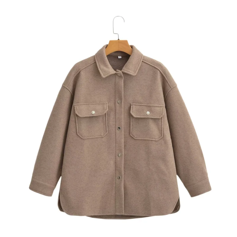 Damen Oversized Teddy-Hemdjacke mit Druckknopfverschlüssen und aufgesetzten Brusttaschen Nord Taschen