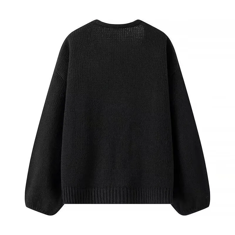 Damen Oversized Strickcardigan mit V-Ausschnitt und Pailletten‑Schleifen Nord Taschen