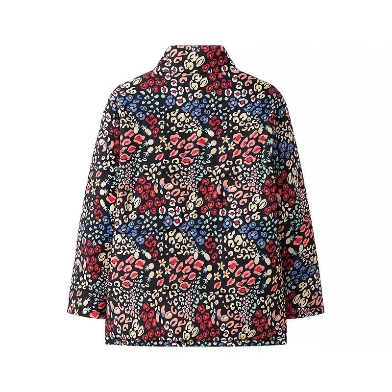 Damen Leichte gesteppte Kurzjacke mit Stehkragen, kastiger Silhouette und buntem Animal‑Floral‑Print Nord Taschen