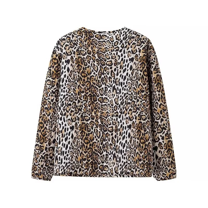 Damen Leichte Blousonjacke im Leopardenprint mit Bindebändern und aufgesetzten Taschen Nord Taschen