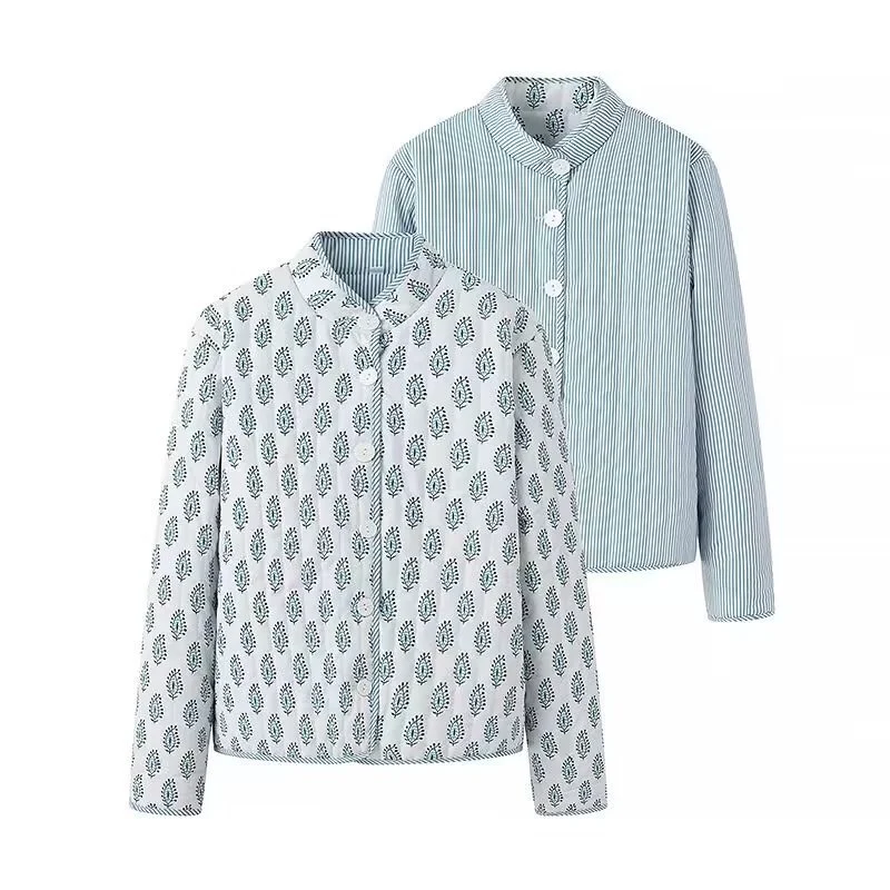 Damen Leichte Baumwoll-Hemdbluse mit Stehkragen, durchgehender Knopfleiste und Allover-Print Nord Taschen