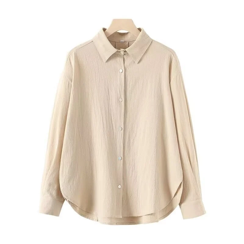 Damen Oversized Hemdbluse aus leichtem Crêpe mit abgerundetem Saum und klassischem Kragen Nord Taschen