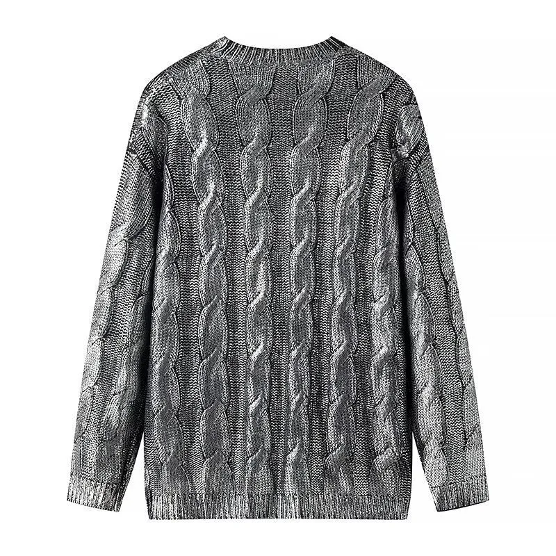 Damen Oversize-Zopfstrickpullover mit Rundhals Nord Taschen