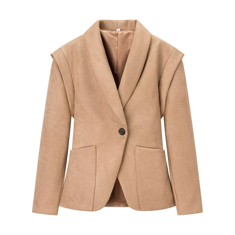 Damen Oversize-Veloursblazer mit Schalkragen, Ein-Knopf‑Verschluss und aufgesetzten Taschen Nord Taschen