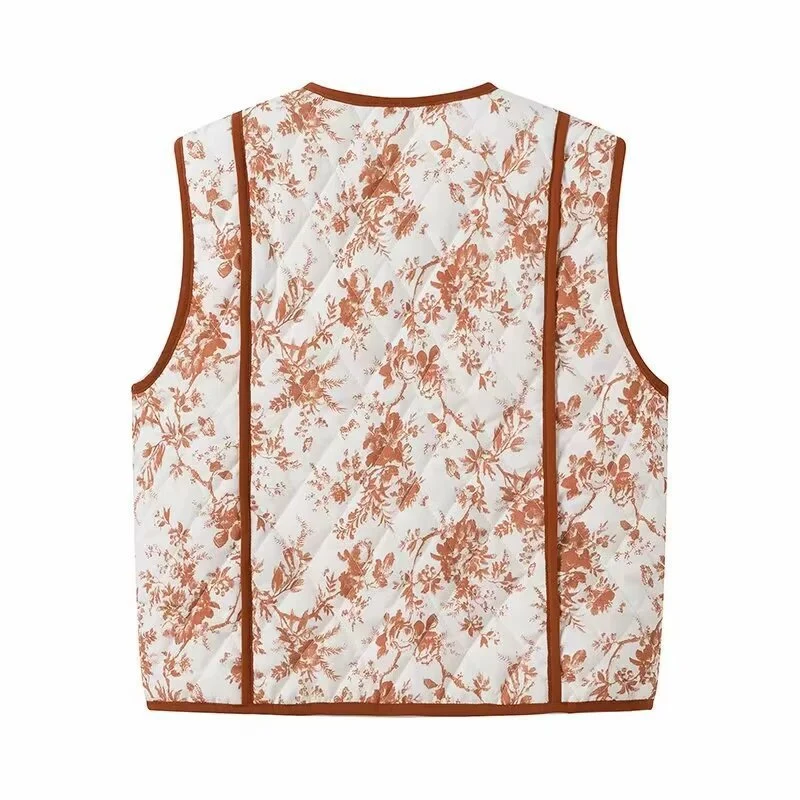 Damen Leicht gesteppte Steppweste mit floralem Print, V‑Ausschnitt und Eingrifftaschen Nord Taschen
