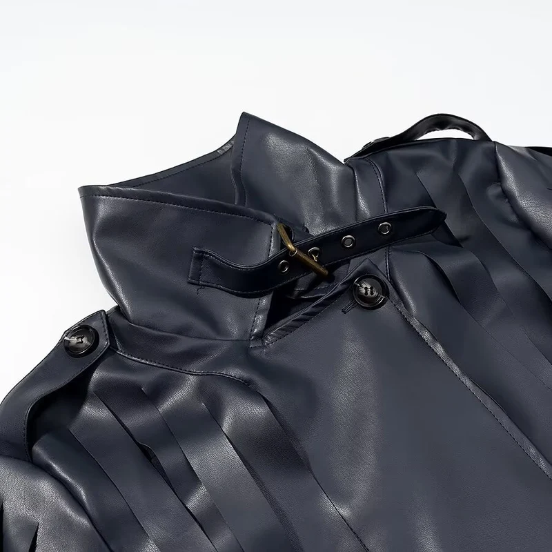Damen Lederimitat‑Fransenblouson mit Stehkragen und Taillengürtel Nord Taschen
