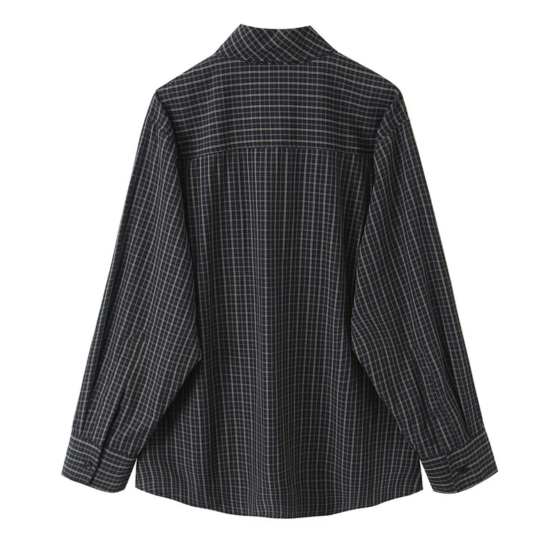 Damen Kariertes Blusenshirt mit Schluppe und weiter Passform Nord Taschen